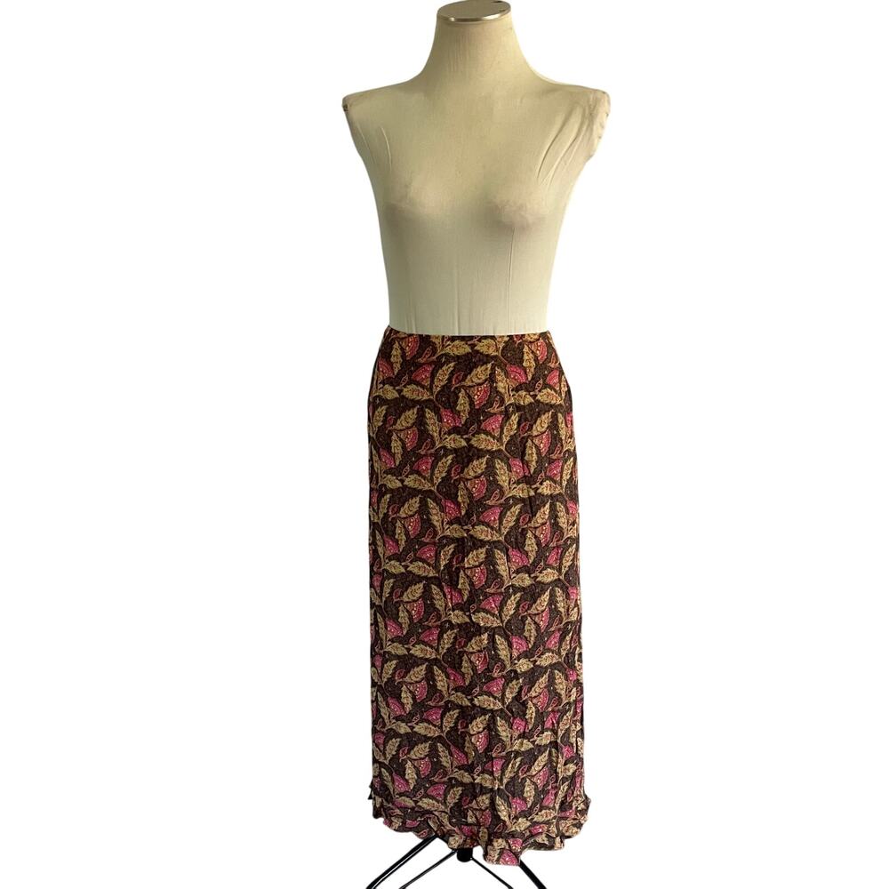Vtg Y2K 2000s Brown Gold Floral Paisley Maxi Skirt 14 Boho Forest Fairy Whimsy